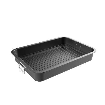 Hastings Home Nonstick Roasting Pan with Flat Rack and Removeable Tray to Drain Fat and Grease