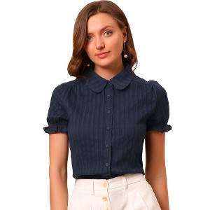 INSPIRE CHIC Women's Short Sleeve Button Down Peter Pan Collar Blouse - 1 of 4
