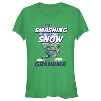 Juniors Womens Marvel Christmas Hulk Grandma Snow T-Shirt