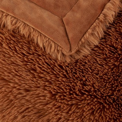 Brown Faux Fur Reversible Machine Washable Throw Blanket 50x60"
