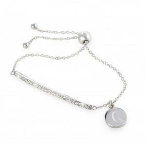 Personalization Mall Rhinestone Bar Personalized Initial Bolo Bracelet - 1 of 2