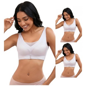 INSPIRE CHIC 3 Pcs Women's V-Neck Mesh Wirefree Adjustable Straps U Back Minimizers Bras - 1 of 4