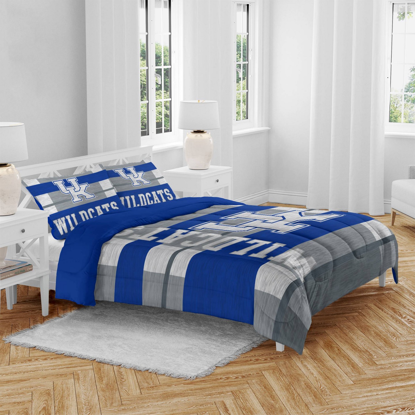 Постельное бельё NCAA Kentucky Wildcats Heathered Stripe Queen Bedding Set in a Bag - 3pc, цвет: Полосатый — фото 1