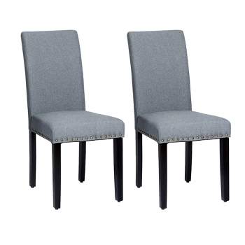Costway Set of 4 Fabric Dining Chairs w/Nailhead Trim Light Grey