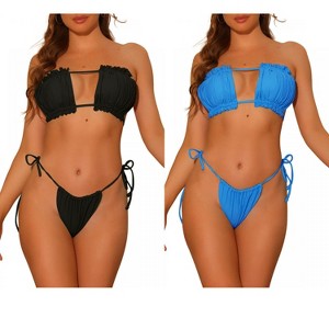 Elerevyo Women's Ruffle Pleated Bandeau Push Up High Cut Tie Side String Bikini Sets Swimsuits 2 Sets - 1 of 4