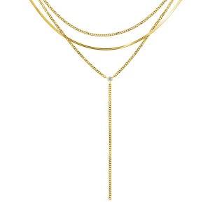 Adornia Tarnish Resistant 14k Gold Plated Adjustable Curb Chain and Herringbone Lariat Y-Necklace Set - 1 of 4