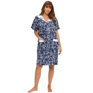 casual nights women's short sleeve eyelet embroidered house dress Casual Nights Women's Short Sleeve Eyelet Embroidered House Dress - Yellow