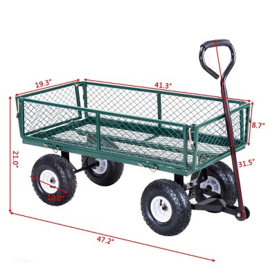 Green Heavy Duty Steel Garden Utility Cart with Rubber Wheels