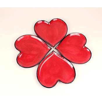 Kevins Gift Shoppe Ceramic Valentines Day Decor Red Heart-Shaped Plates Set of 4