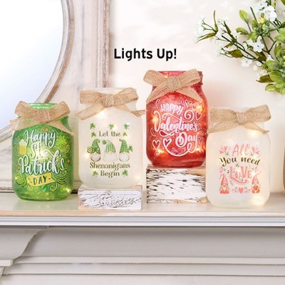 The Lakeside Collection Valentine's and St Patrick's Fairy Light Mason Jar Table Decor
