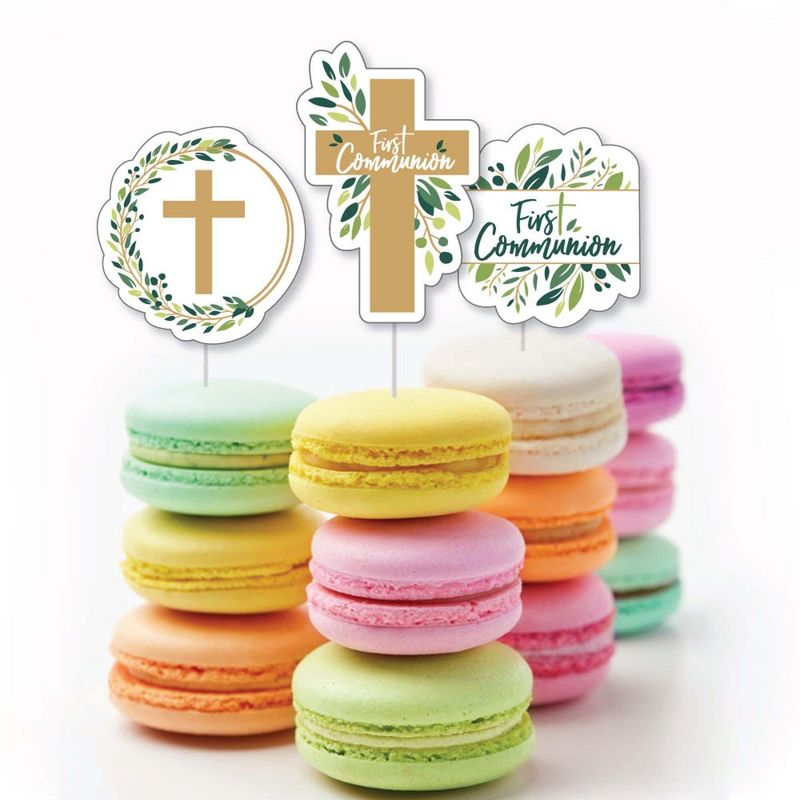 Big Dot of Happiness First Communion Elegant Cross - Dessert Cupcake Toppers - Religious Party Clear Treat Picks - Set of 24, 5 of 8