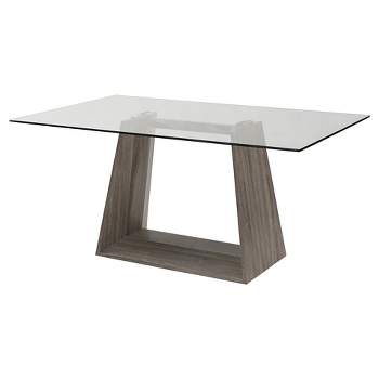 Bravo Contemporary Dining Table Wood/Dark Sonoma Base with Clear Glass - Armen Living