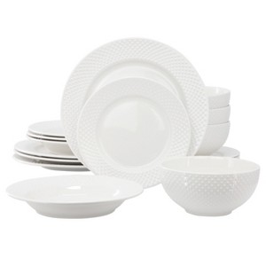 Elama Kim 16 Piece Hobnail Double Bowl Porcelain Dinnerware Set in White - 1 of 4