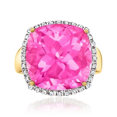 Ross-Simons 18.00 Carat Pink Topaz and .16 ct. t.w. Diamond Ring in 14kt Yellow Gold