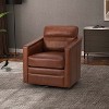 Eulalia 28.74 Wooden Upholstery Wide Genuine Leather Swivel Chair with Swivel Metal Base and Squared Arms| ART OF LIVING DESIGNS - 2 of 4