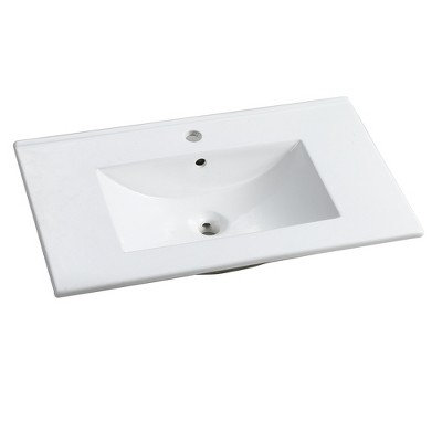 Vynxaria 29.9"D x 18.3"W Gloss White Ceramic Bathroom Sink Vanity Top Basin Only