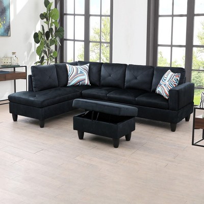 DOMETOUR Modern 3-Piece Living Room Sofa Set (Sofa+Left Side Chaise+Ottoman)