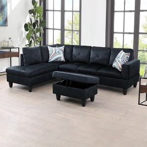 DOMETOUR Modern 3-Piece Living Room Sofa Set (Sofa+Left Side Chaise+Ottoman) - 1 of 4