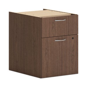 HON Mod Support Pedestal, Left or Right, 2-Drawers: Box/File, Legal/Letter, Sepia Walnut, 15" x 20" x 20" - 1 of 4