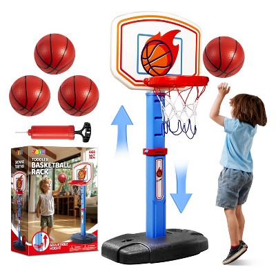 Joyfy Toddler Basketball Hoop, 30.7”-42.5” Adjustable Basketball Game Set With 4 Balls for Kids Indoor Outdoor Play, Gift for Boys Girls Age 1 and Up