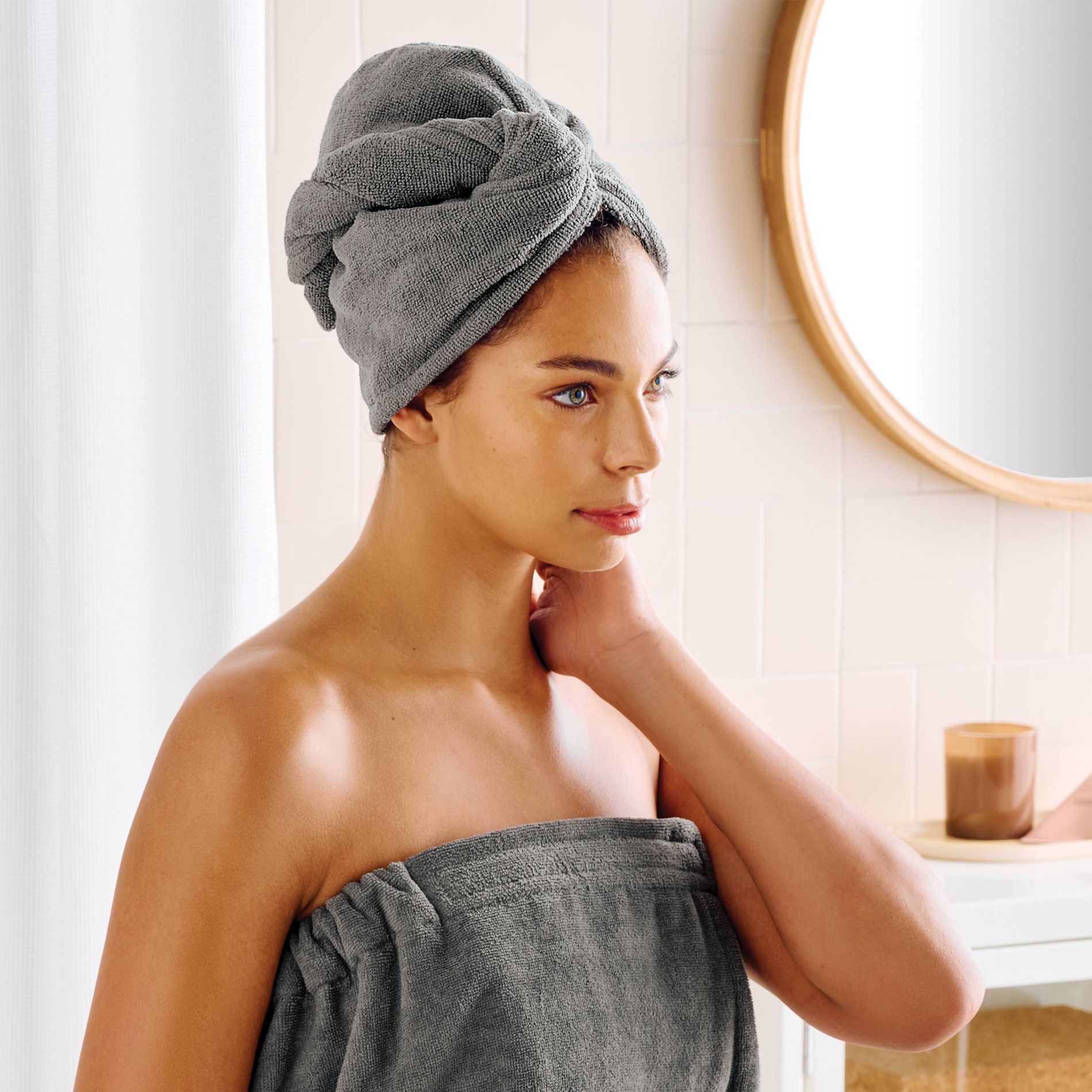 2pk Microfiber Bath Hair Wrap Set Gray - Room Essentials™