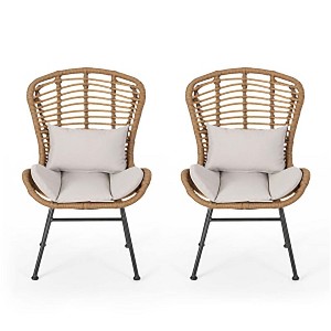 Outdoor Wicker Chairs, Rattan Chairs Set Of 2 With Cushions, Iron Frame, Waterproof Mat, Round Edges, Slender Angular Legs, Modern Outdoor Club Chairs - 1 of 4