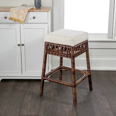 Bali 19" Brown Rattan Backless Counter Stool with Cushion