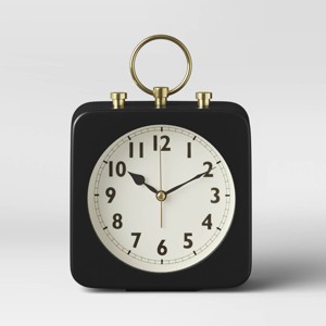 5" Square Alarm Clock Black - Threshold™: Vintage-Style for Bedroom, Desk & Table Use, Easy Read Display - 1 of 3