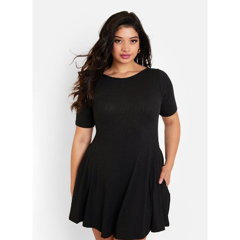 Rebdolls Women's Essential Boat Neck Mini Skater Dress - Black - 2x ...