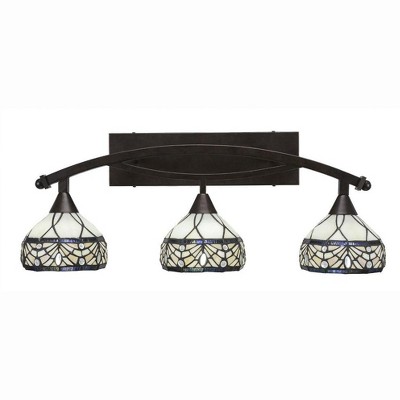 Toltec Lighting Bow 3 - Light Vanity in  Bronze with 7" Royal Merlot Art Glass Shade