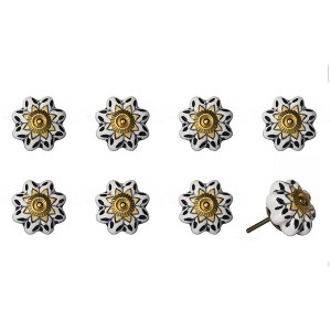 HomeRoots Set of Eight Black And Yellow Ceramic And Metal Drawer Pull Knobs - 1 of 4