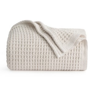 Bedsure-Waffle Weave 100% Cotton Solid Blanket For All Season, Breathable and Soft, Waffle Weave Blanket for Best Gift - 1 of 4