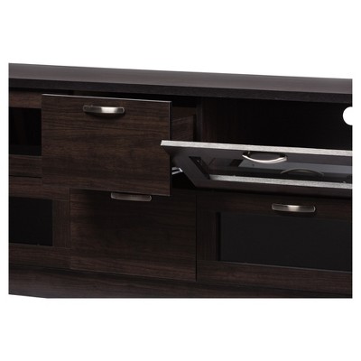 Adelino Dark Brown MDF TV Cabinet with Glass Doors