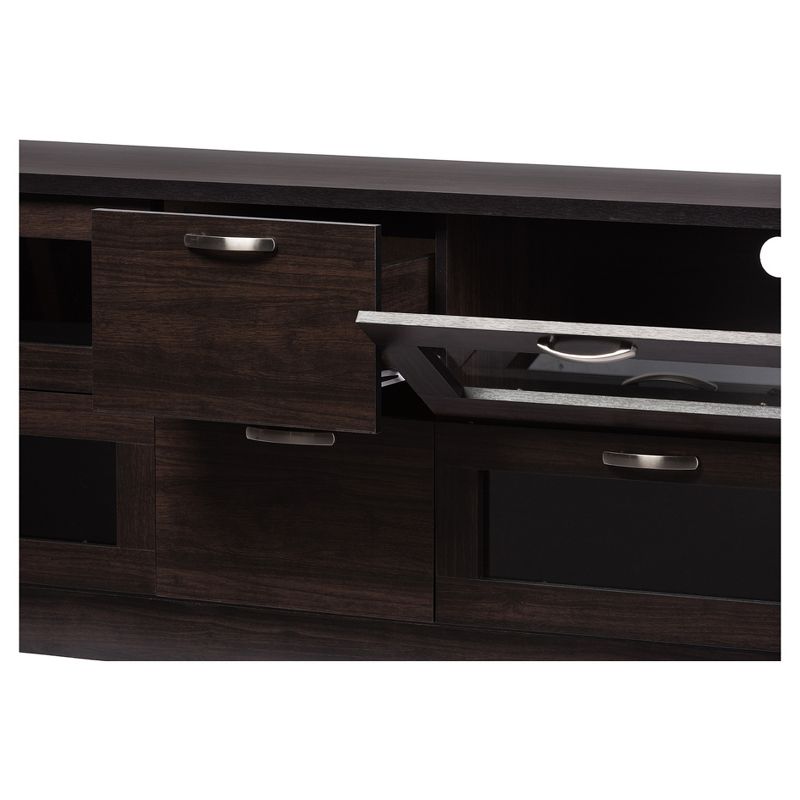 Adelino Wood Cabinet with 4 Glass Doors and 2 Drawers TV Stand for TVs up to 62&#34; Dark Brown - Baxton Studio, 4 of 7
