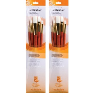 Princeton RealValue Brush Set, White Taklon Bristles, Long Handle Mixed Media Paintbrush, Orange, 5 Per Set, 2 Sets - 1 of 3