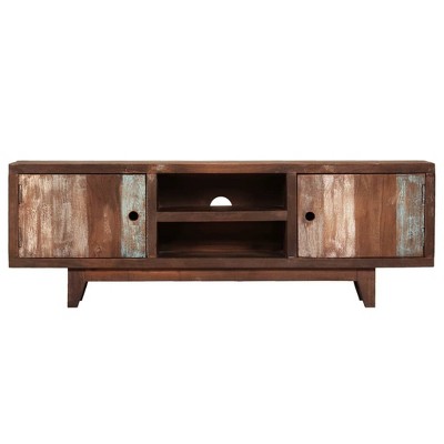 vidaXL TV Stand - Vintage, Handmade Solid Acacia Wood - with Cabinets and Compartments - Convenient Cable Outlet - Easy Assembly - Brown