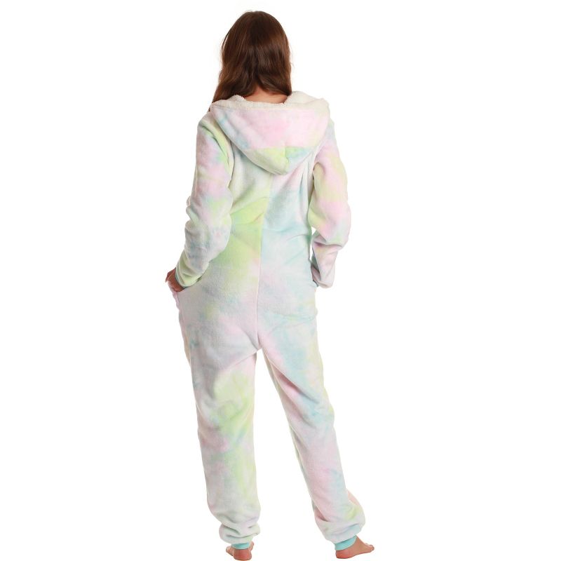Just Love Womens One Piece Tie Dye Adult Onesie Faux Shearling Lined Hoody Pajamas, 4 of 5