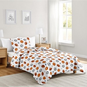 Sweet Jojo Designs Boy Twin Comforter Bedding Set Watercolor Sports Theme Blue Brown and Orange 2pc - 1 of 4