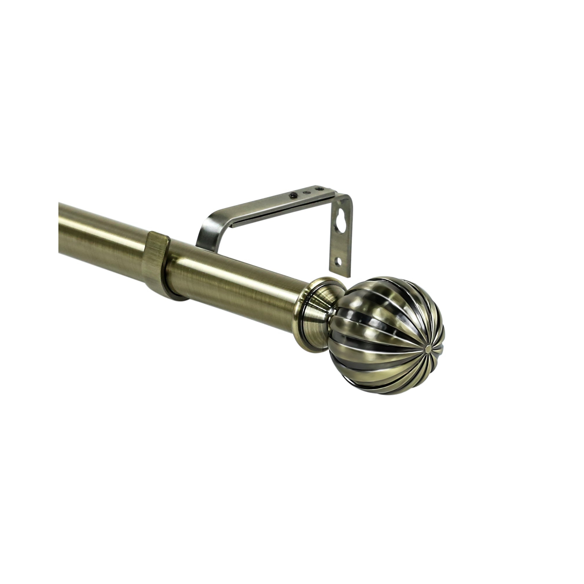 Urbanest 1-inch Diameter Fluted Ball Adjustable Single Drapery Curtain Rod Antique Brass 48"-84”