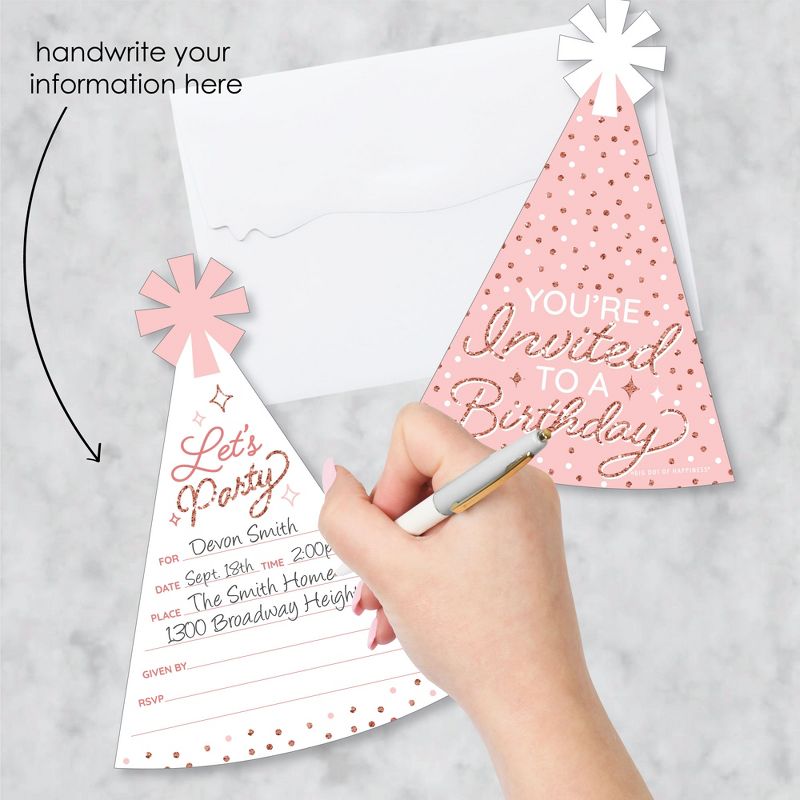 Big Dot of Happiness Pink Rose Gold Birthday - Shaped Fill-In Invitations - Happy Birthday Party Invitation Cards with Envelopes - Set of 12, 2 of 8