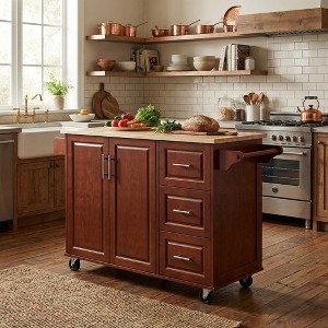 Airsurfer Kitchen Cabinet with Drop Leaf Countertop, Rolling Kitchen Cabinet Cart , Barn Door Kitchen Table with Storage Cabinet and Tower Rack - 1 of 4