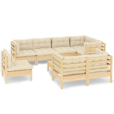 vidaXL Garden Lounge Set Cream Solid pine wood, polyester fabric Large