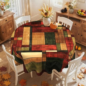 LOVEVOOK Checkered Wood Grain Tablecloth - Farmhouse Animals Table Covers, Rooster Plaid Table Clothes for Dining Room, Party, Home Decor - 1 of 4