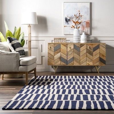 Lemuel Navy Geometric Hand-Tufted Wool Rug, 5' x 8'