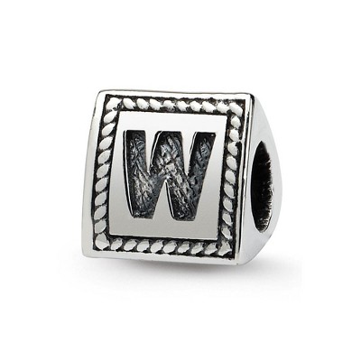 Black Bow Jewelry Triangle Block, Letter W Sterling Silver Bead Charm