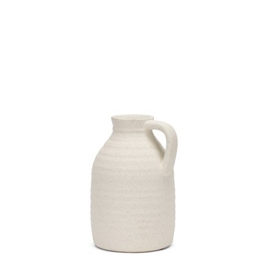 HomeRoots 9" Off White Ceramic Jug Table Vase