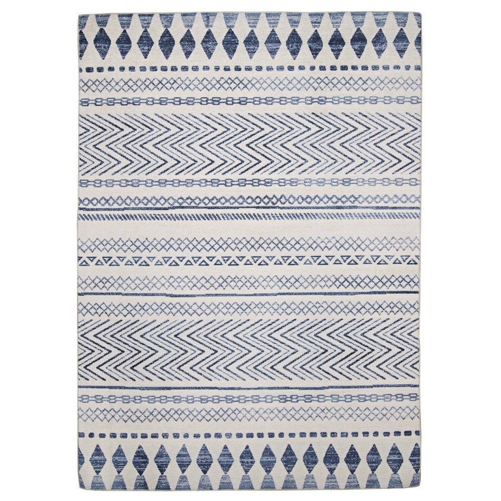  Devimy Washable Outdoor Rug Ivory/Blue