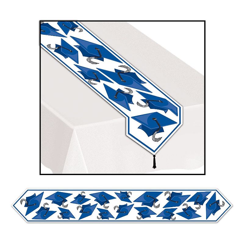 Beistle 11" x 6' Printed Grad Cap Table Runner; Blue 4/Pack 57197-B, 1 of 2