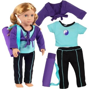 Dress Along Dolly 5pc Yoga Outfit- 18" Doll Clothes Compatible w American Girl Doll- Includes Exercise Mat w Carrying Bag, Workout Pants & More - 1 of 4