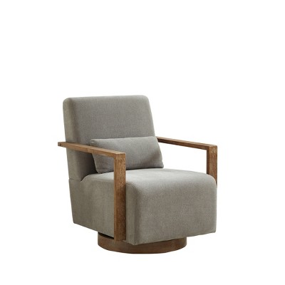 GDFStudio Alvis 360° Swivel Blend Upholstered Chair with Rubberwood Armrests